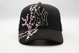 Big Boss New York Pink Flowers Rhinestone Crystal Black