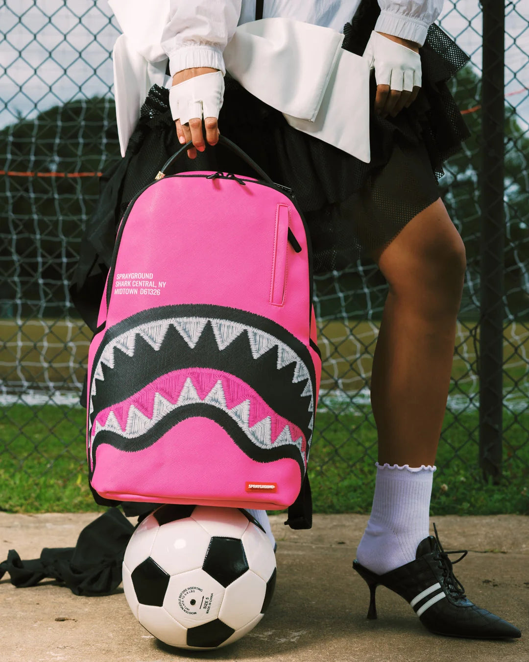 SprayGround Shark Central Pink Embroidered Dlxsv Backpack