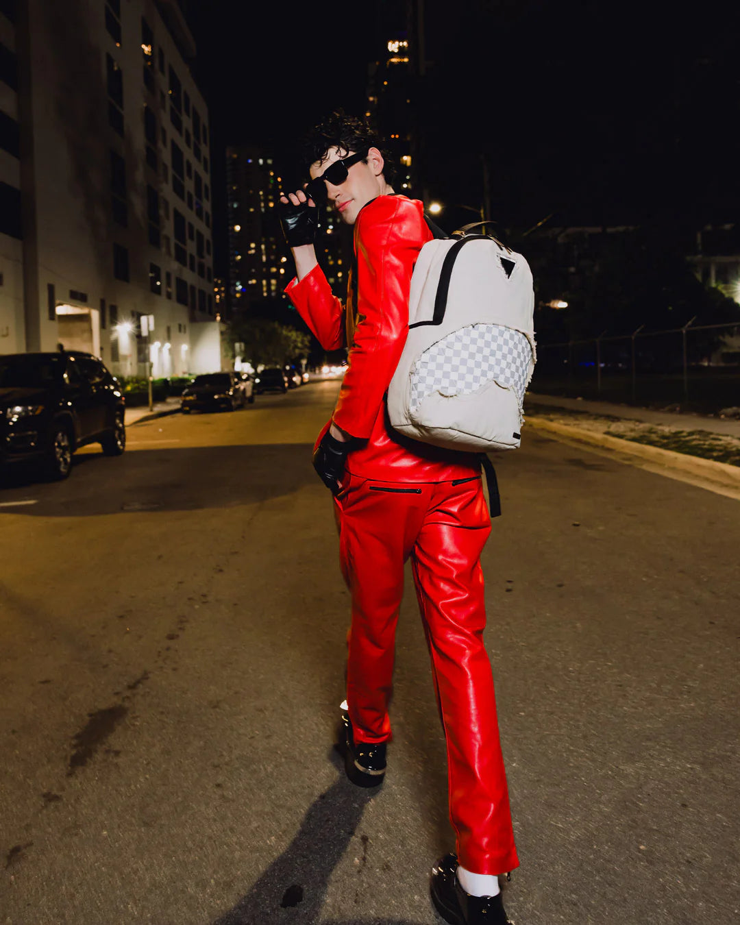 SprayGround Cream Denim Tear Shark Dlxsv Backpack