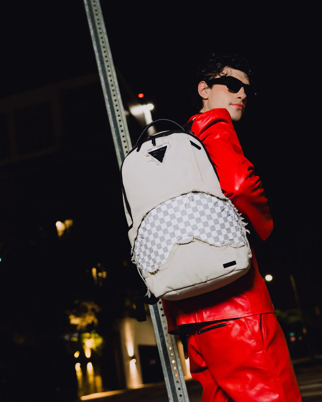 SprayGround Cream Denim Tear Shark Dlxsv Backpack