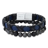 Criss Cross Leather + Lava Bracelet Stack