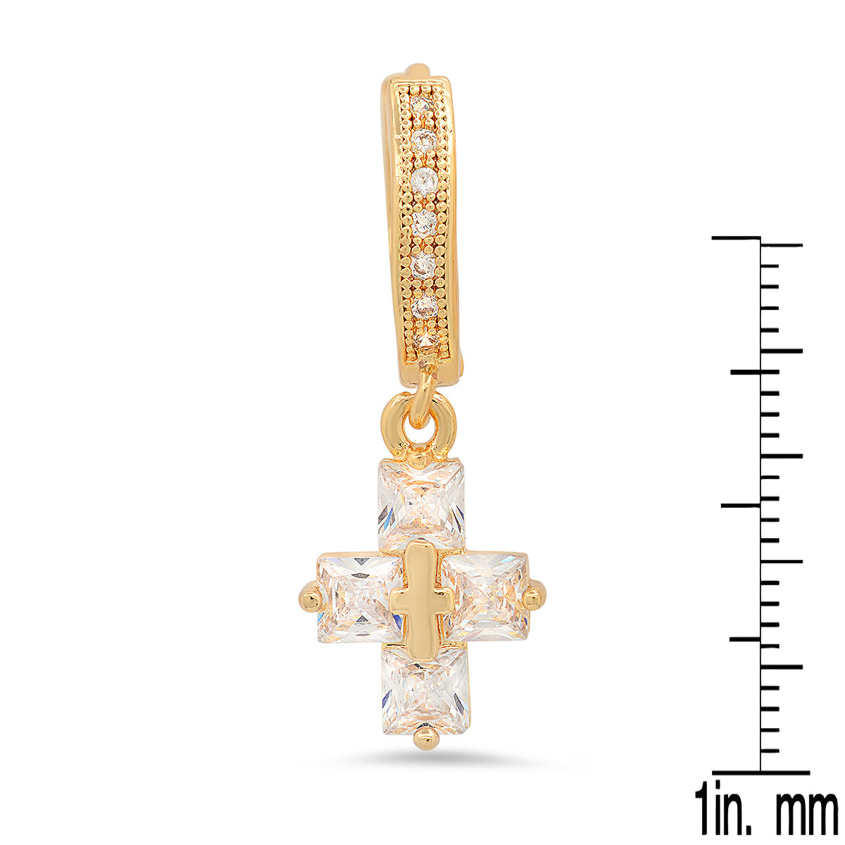 Steeltime Unisex Iced Out Huggie Charm Pendant Brass Earrings with Simulated Diamonds Jewelry Gift (Iced Out Cross )