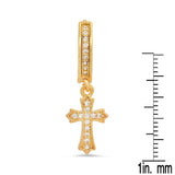 Iced Out Huggie Charm Pendant Brass Earrings with Simulated Diamonds