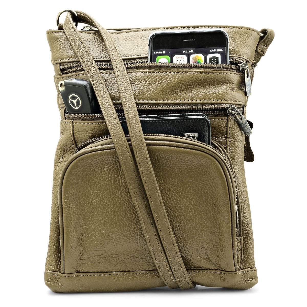 SteelTime Unisex Leather Crossbody Bag With Serenity Prayer