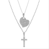 Simulated Diamond Alloy Cross Pendant & 'I Love You Religiously' Heart Pendant
