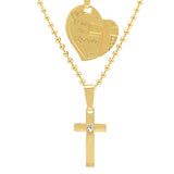 Simulated Diamond Alloy Cross Pendant & 'I Love You Religiously' Heart Pendant