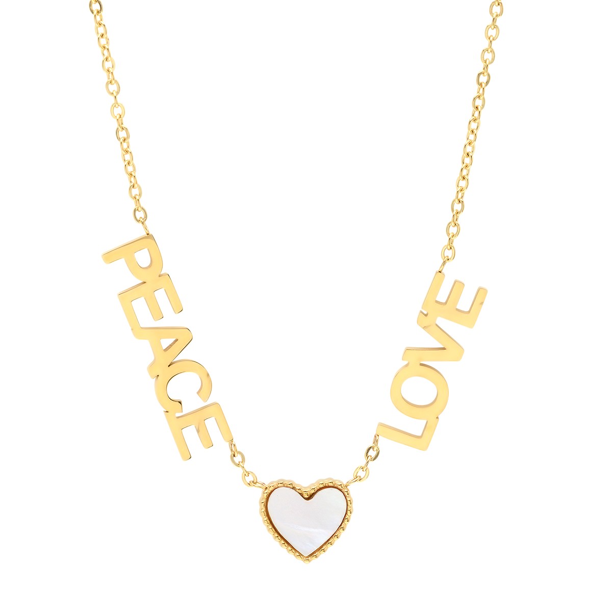 Peace, Love, And Mother Of Pearl Heart Necklace