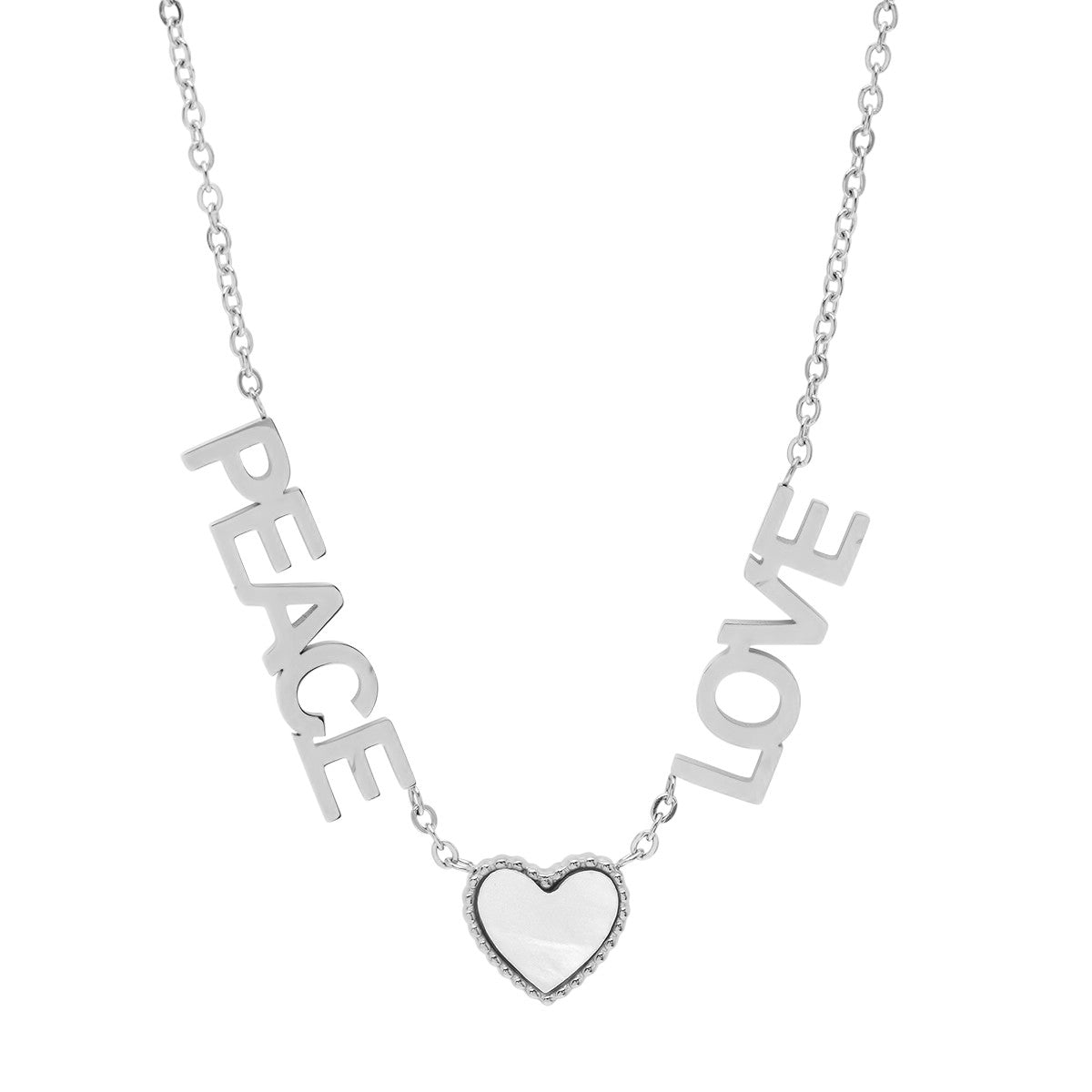 Peace, Love, And Mother Of Pearl Heart Necklace