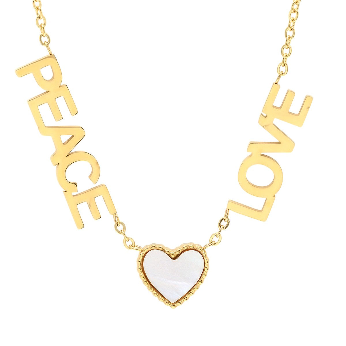 Peace, Love, And Mother Of Pearl Heart Necklace