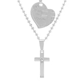 Simulated Diamond Alloy Cross Pendant & 'I Love You Religiously' Heart Pendant