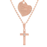 Simulated Diamond Alloy Cross Pendant & 'I Love You Religiously' Heart Pendant