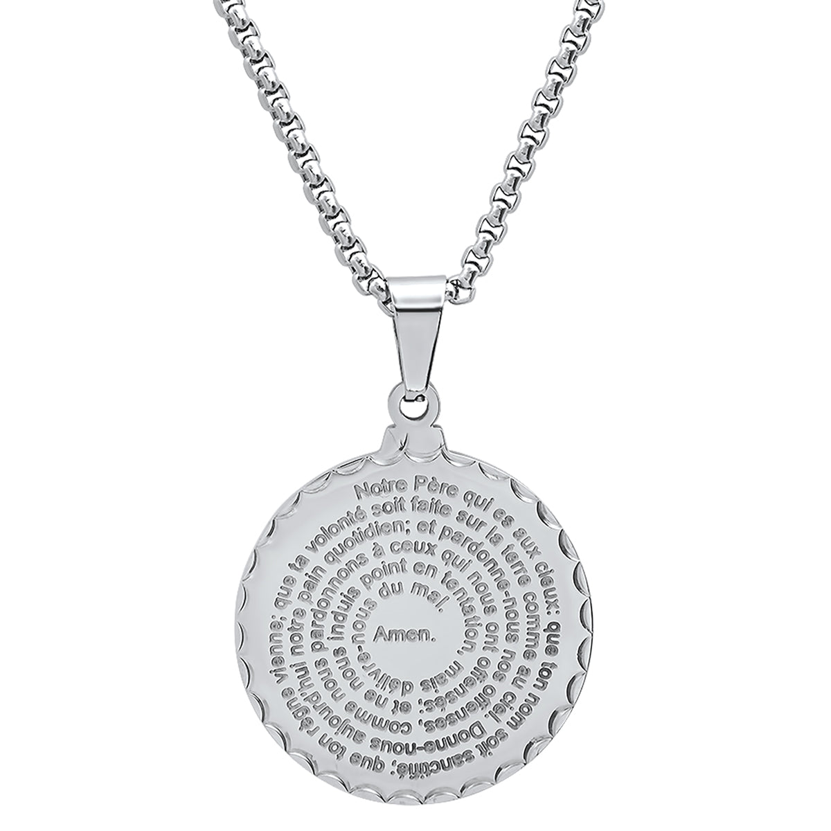 Stainless Steel Notre Pere French Prayer Round Pendant