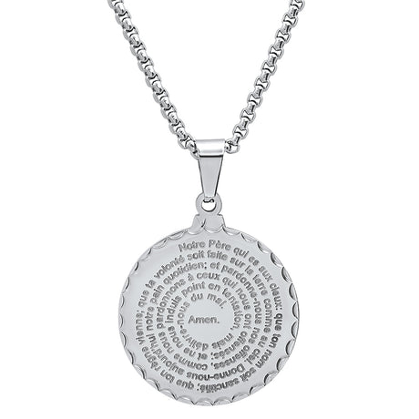 Stainless Steel Notre Pere French Prayer Round Pendant
