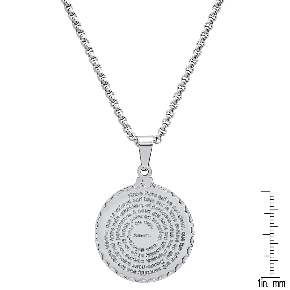 Stainless Steel Notre Pere French Prayer Round Pendant