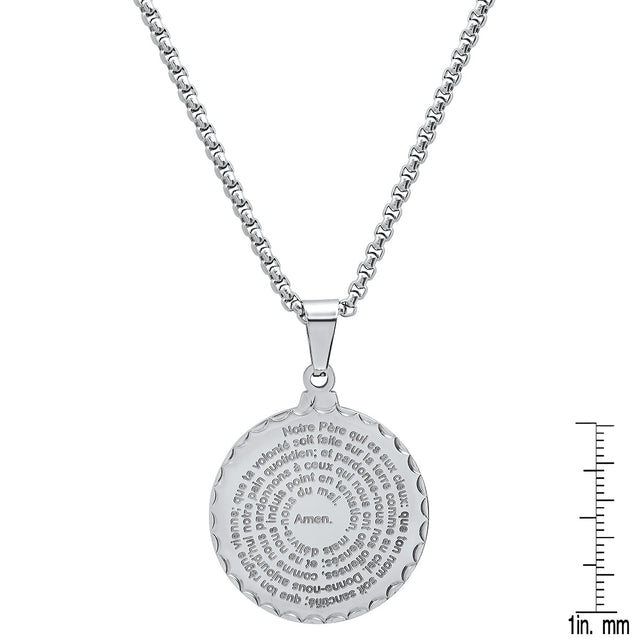 Stainless Steel Notre Pere French Prayer Round Pendant