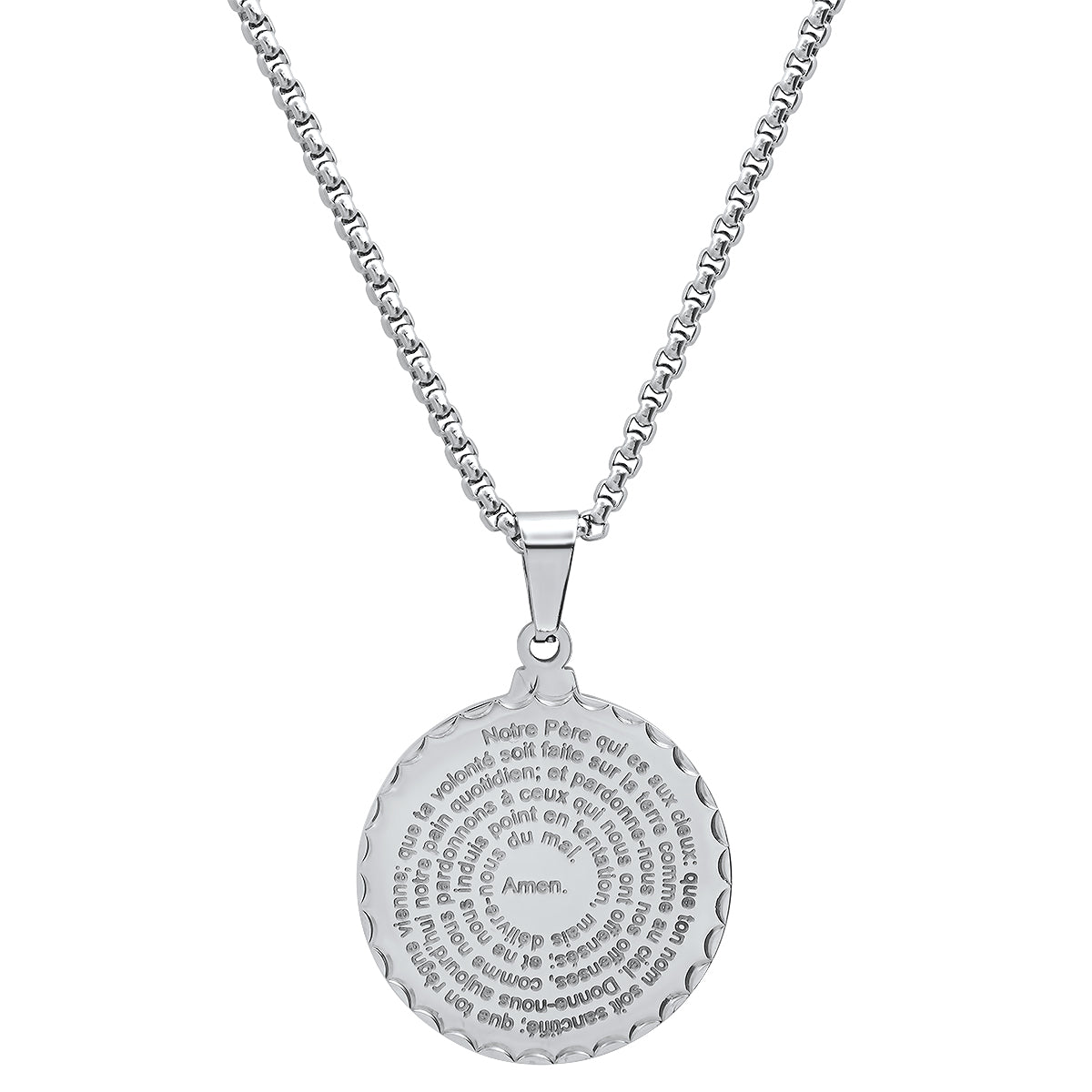 Stainless Steel Notre Pere French Prayer Round Pendant