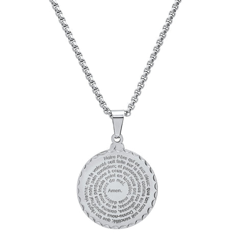Stainless Steel Notre Pere French Prayer Round Pendant