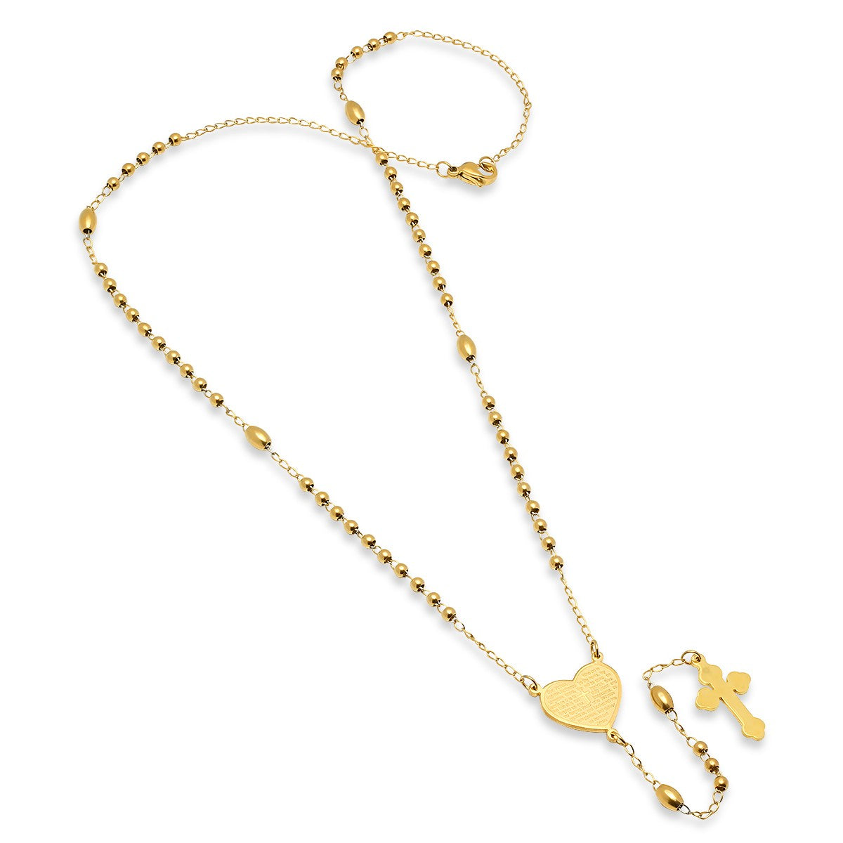 Our Father Prayer Heart Rosary Necklace