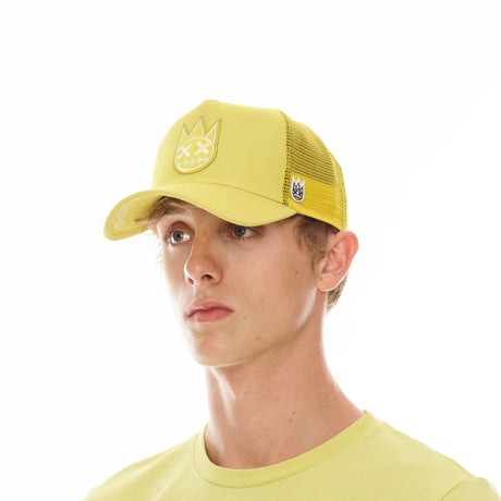 CULT OF INDIVIDUALITY CLEAN LOGO MESH BACK TRUCKER CURVED VISOR IN CANARY