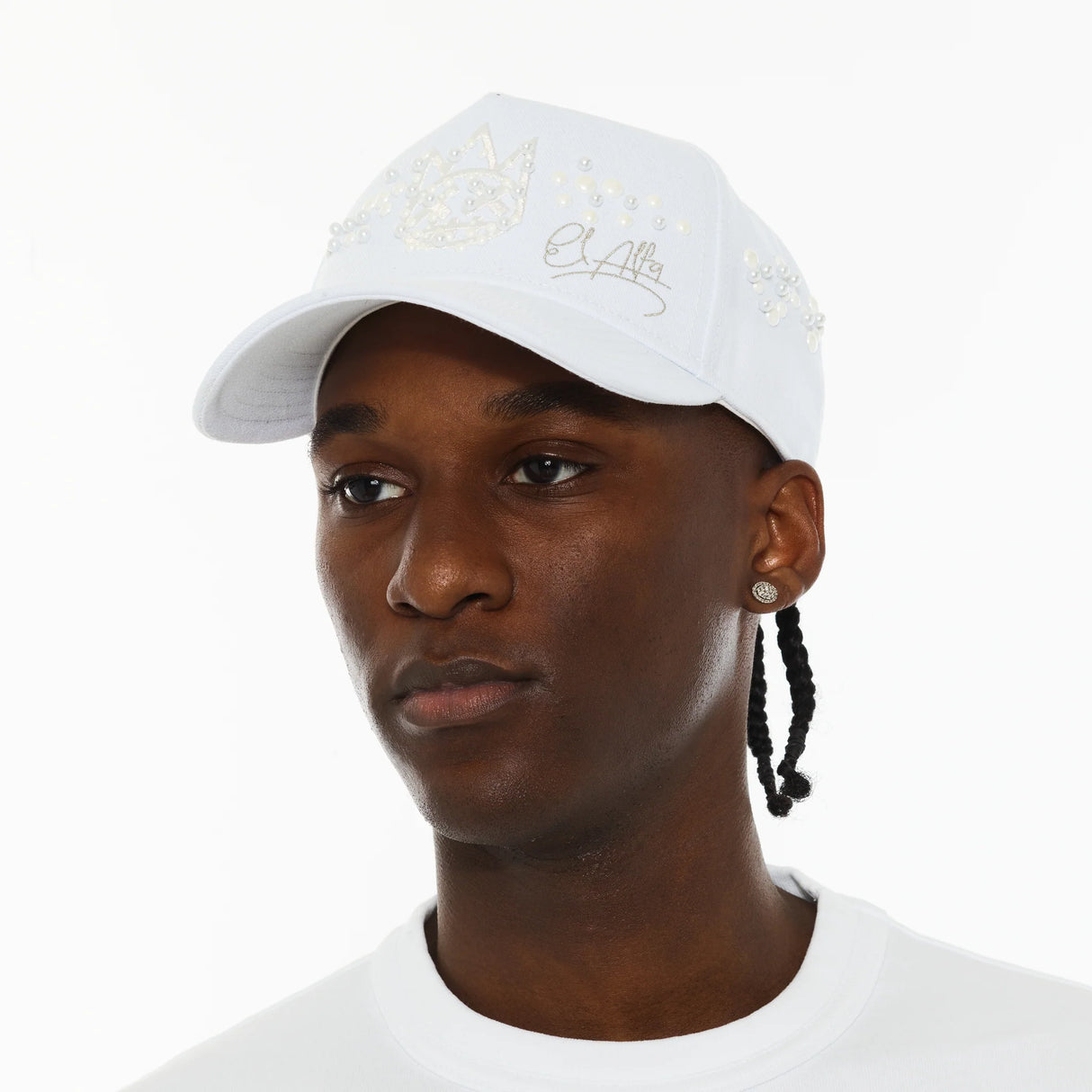 CULT OF INDIVIDUALITY 5 Panel A Frame Trucker Hat with Pearls in White