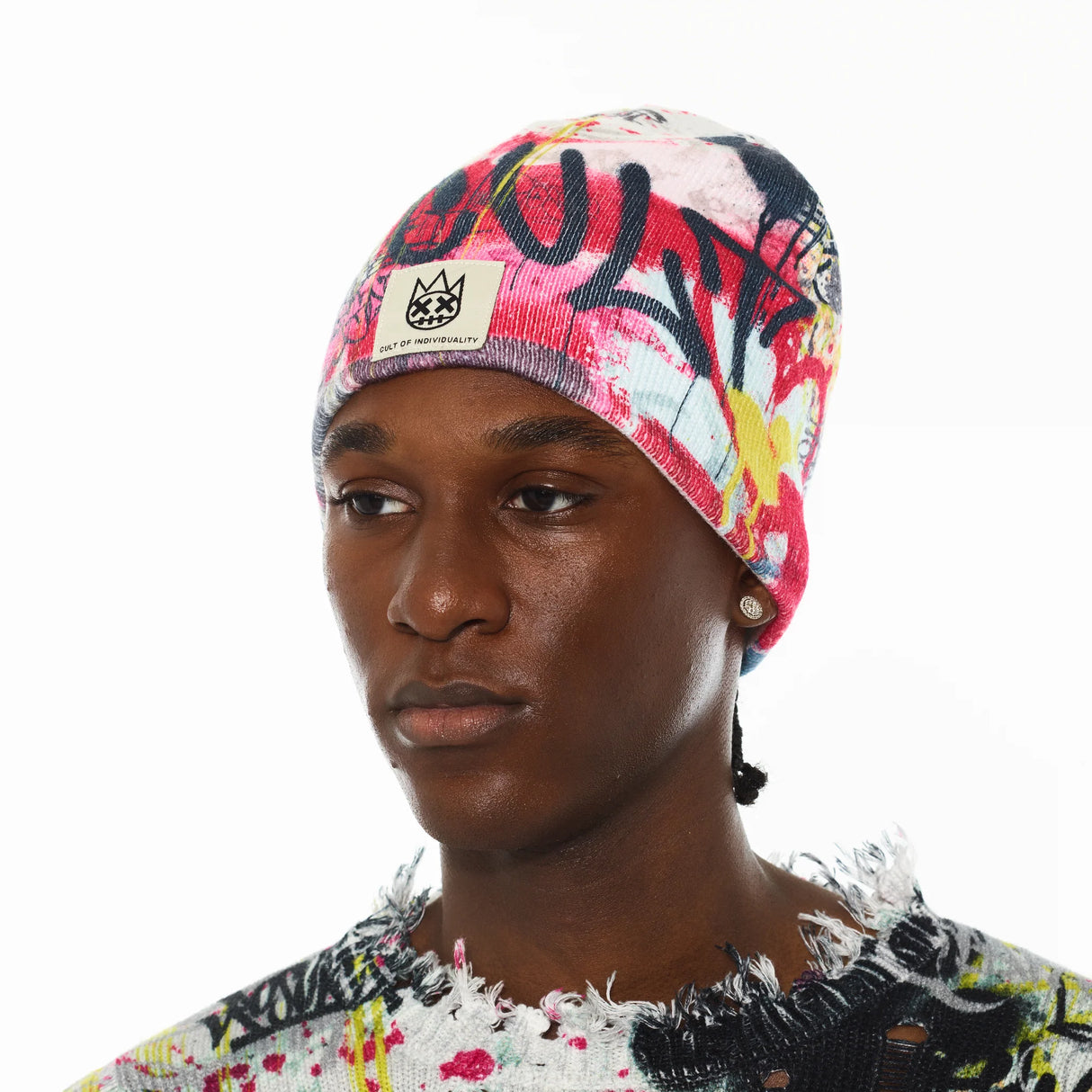 CULT OF INDIVIDUALITY KNIT BEANIES IN GRAFFITI