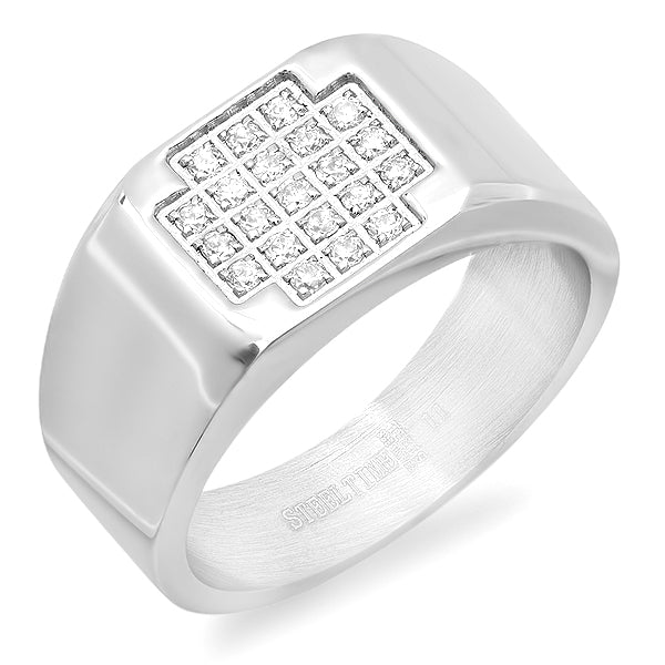 Box Cross Iced Out Statement Ring