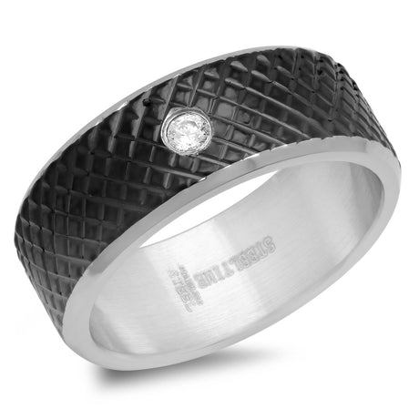 Stainless Steel Ring with Simulated Diamond