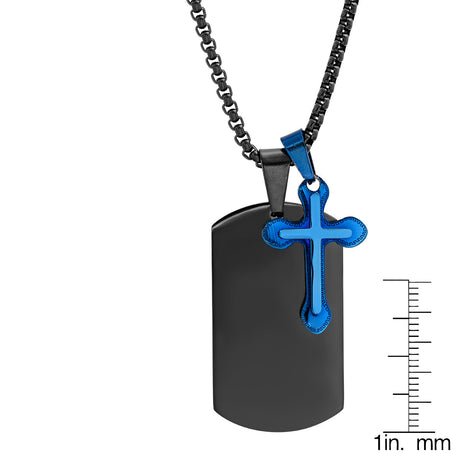 Two Tone Black And Blue Ip Stainless Steel Cross/Dog Tag Pendant