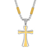 Two Tone Stainless Steel And 18K Gold Plated Tube Link Cross Pendant