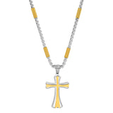 Two Tone Stainless Steel And 18K Gold Plated Tube Link Cross Pendant