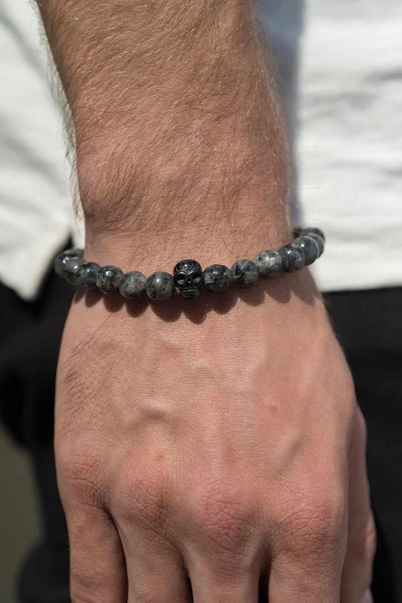 Lava Beaded Skull Bracelet