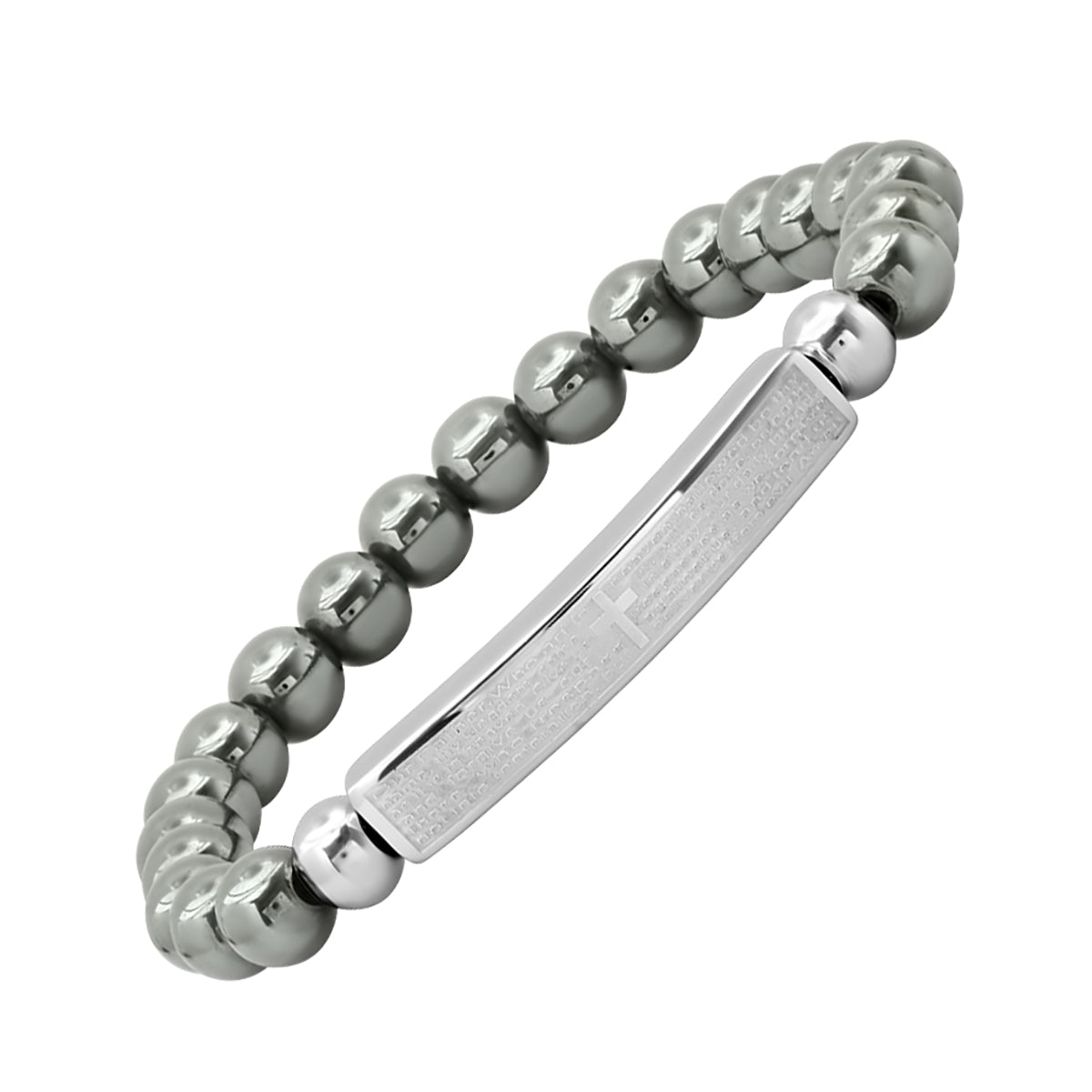 Lord's Prayer Hematite Beaded Stretch Bracelet