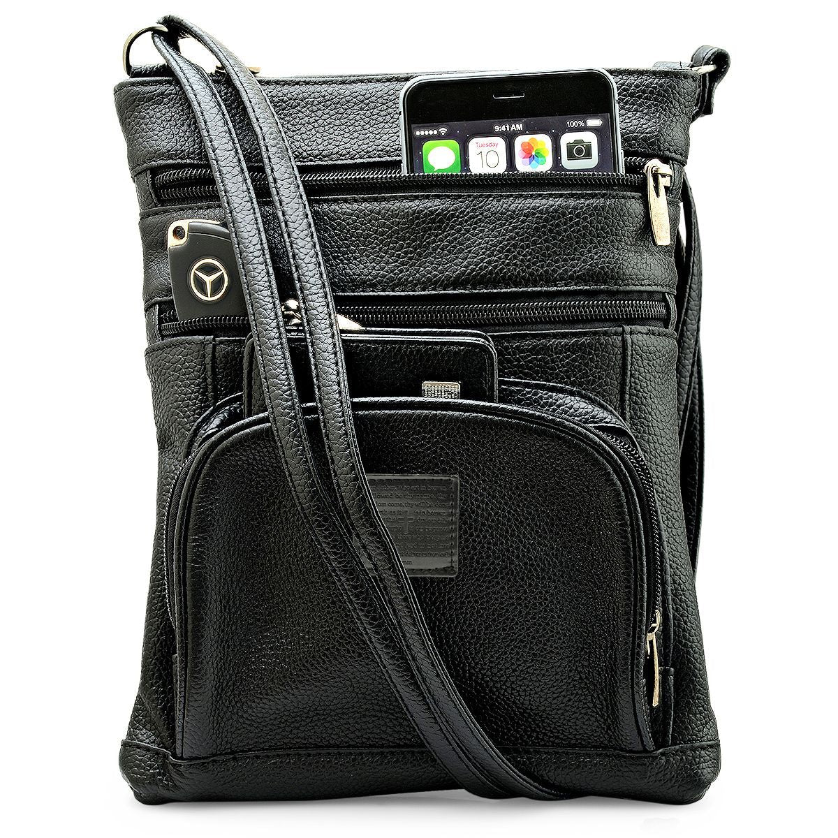 SteelTime Unisex Leather Crossbody Bag With Serenity Prayer