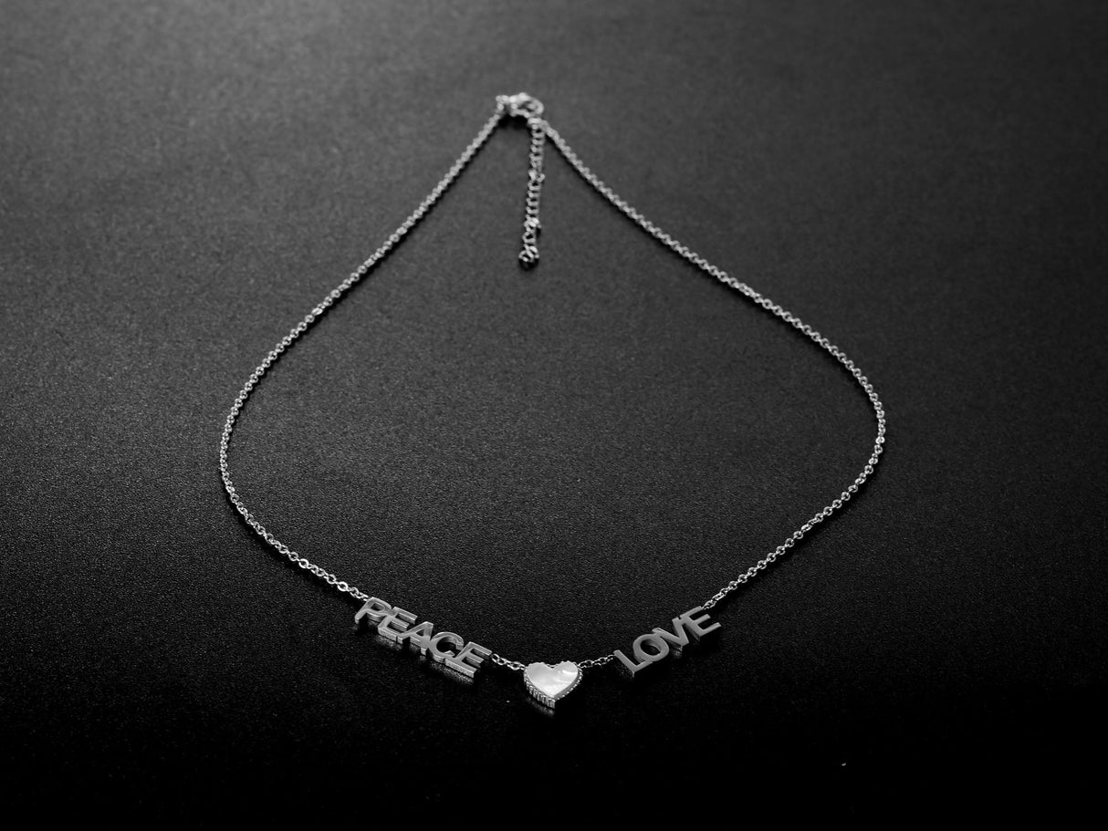 Peace, Love, And Mother Of Pearl Heart Necklace
