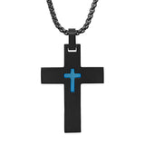 Black Ion Plated Center Cross Pendant Necklace