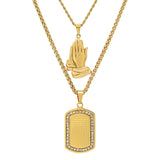 Lord's Prayer/Bless Up Prayer Hands Dog Tag Necklace