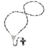 Stainless Steel And Black Rubber Rosary Necklace