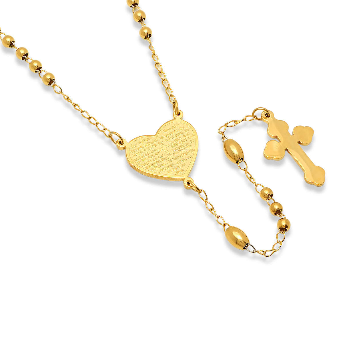 Our Father Prayer Heart Rosary Necklace
