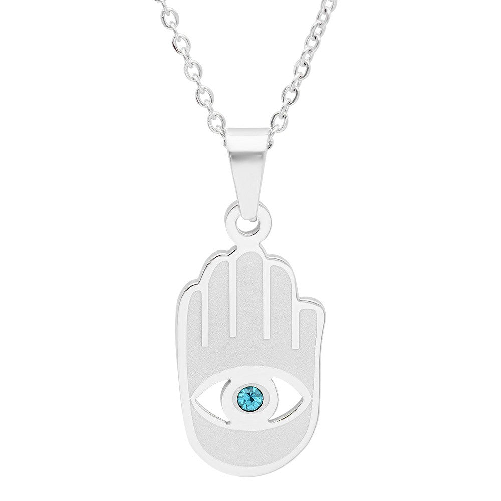 Hamsa Pendant With Blue Simulated Diamonds