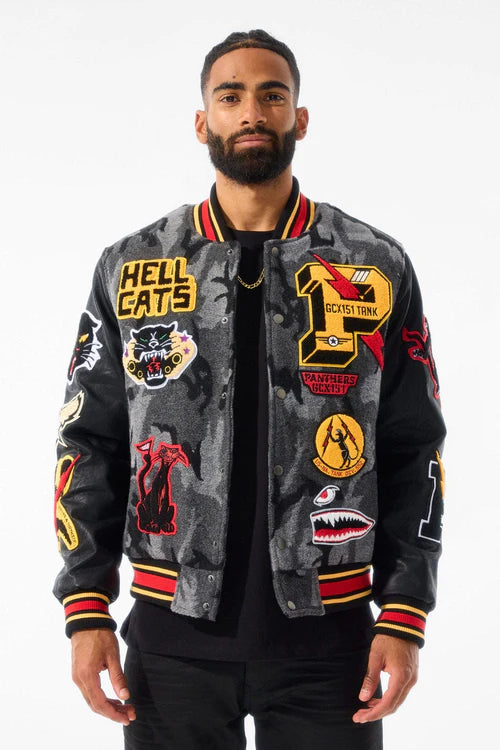JORDAN CRAIG HELLCAT VARSITY JACKET CAMO BLACK JORDAN CRAIG HELLCAT VARSITY JACKET CAMO BLACK