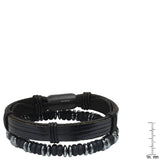 Leather, Hematite, + Lava Beaded Bracelet Stack