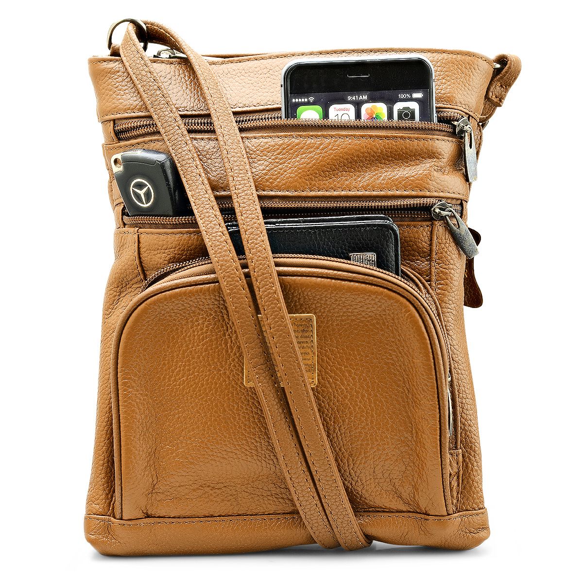 SteelTime Unisex Leather Crossbody Bag With Serenity Prayer