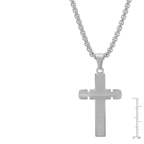 Stainless Steel Padre Nuestro Cross Pendant With Bar
