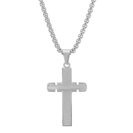 Stainless Steel Padre Nuestro Cross Pendant With Bar