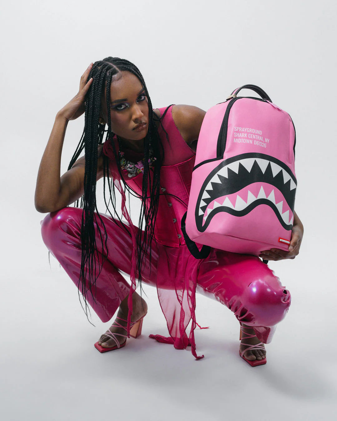 SprayGround Shark Central Pink Embroidered Dlxsv Backpack