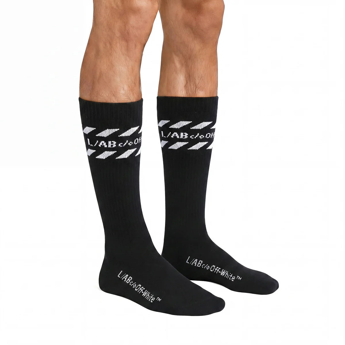 L/AB CO Off-White Diags Stripes Mid Calf Crew Socks 3 Pack Multi Colors