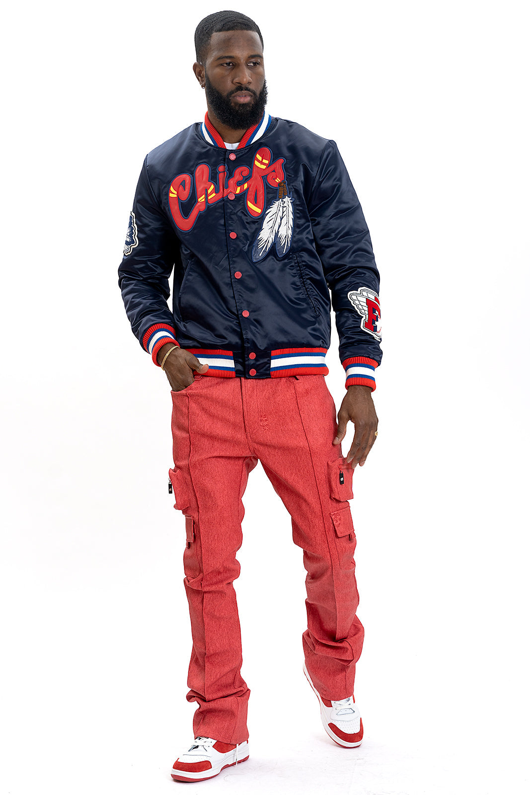 Frost Original F1057 Chiefs Satin Varsity Jacket - Navy
