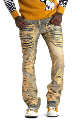 Makobi F1772 Basel Distressed Stacked Jeans - Antique Wash