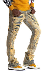Makobi F1772 Basel Distressed Stacked Jeans - Antique Wash