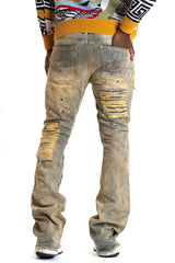 Makobi F1772 Basel Distressed Stacked Jeans - Antique Wash